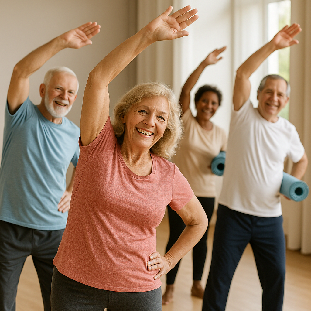 Seniors actifs et souriants pendant une activité de bien-être